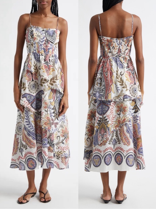 FARM Rio Dresses & Skirts - Farm Rio Boho Glam Tiered Floral Crepe de Chine Midi Sun Dress Small NWT